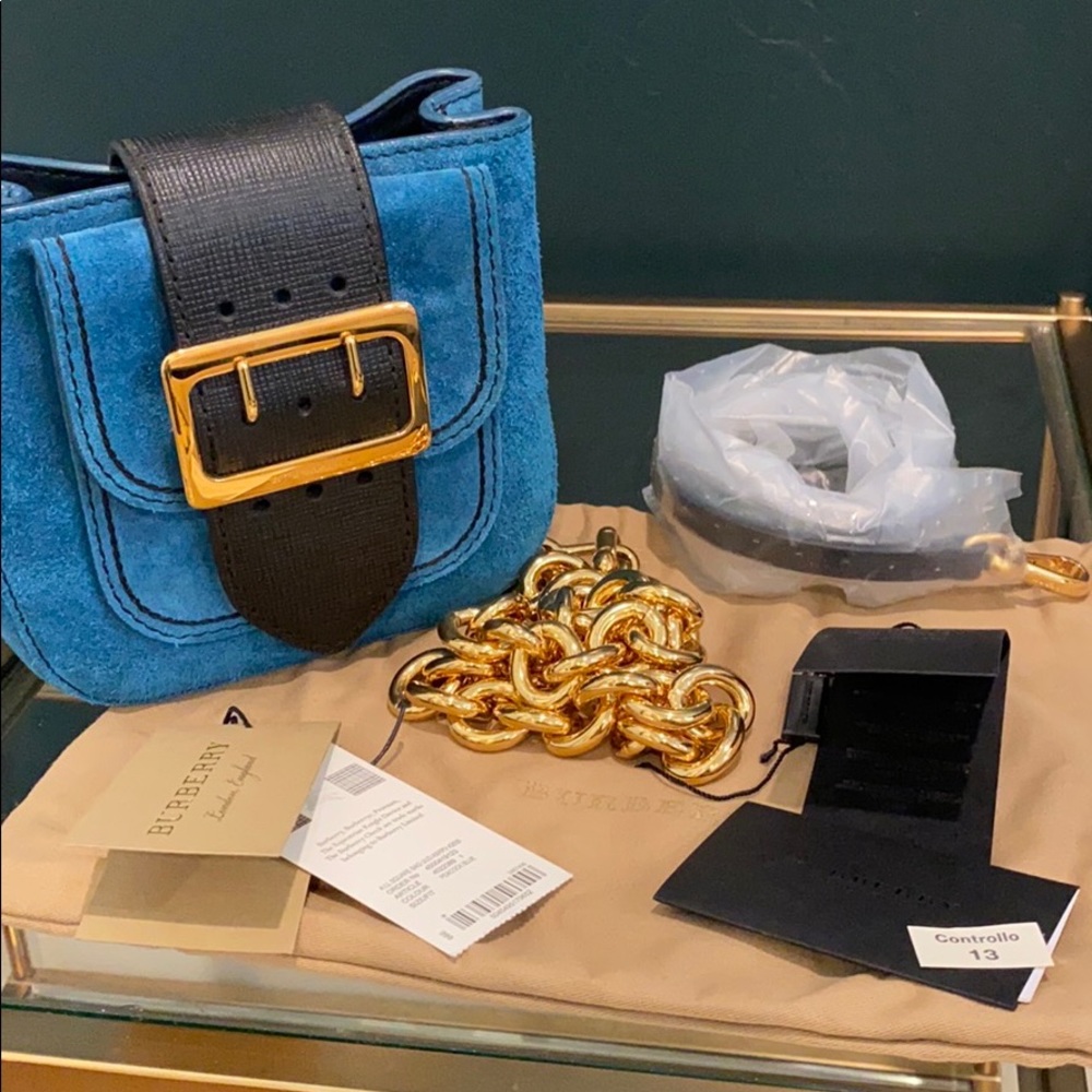 RARE Authentic Blue Peacock Suede Burberry Purse